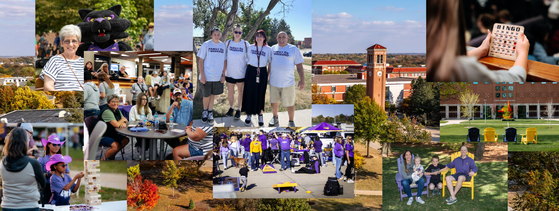 Family Weekend collage in front of campanile